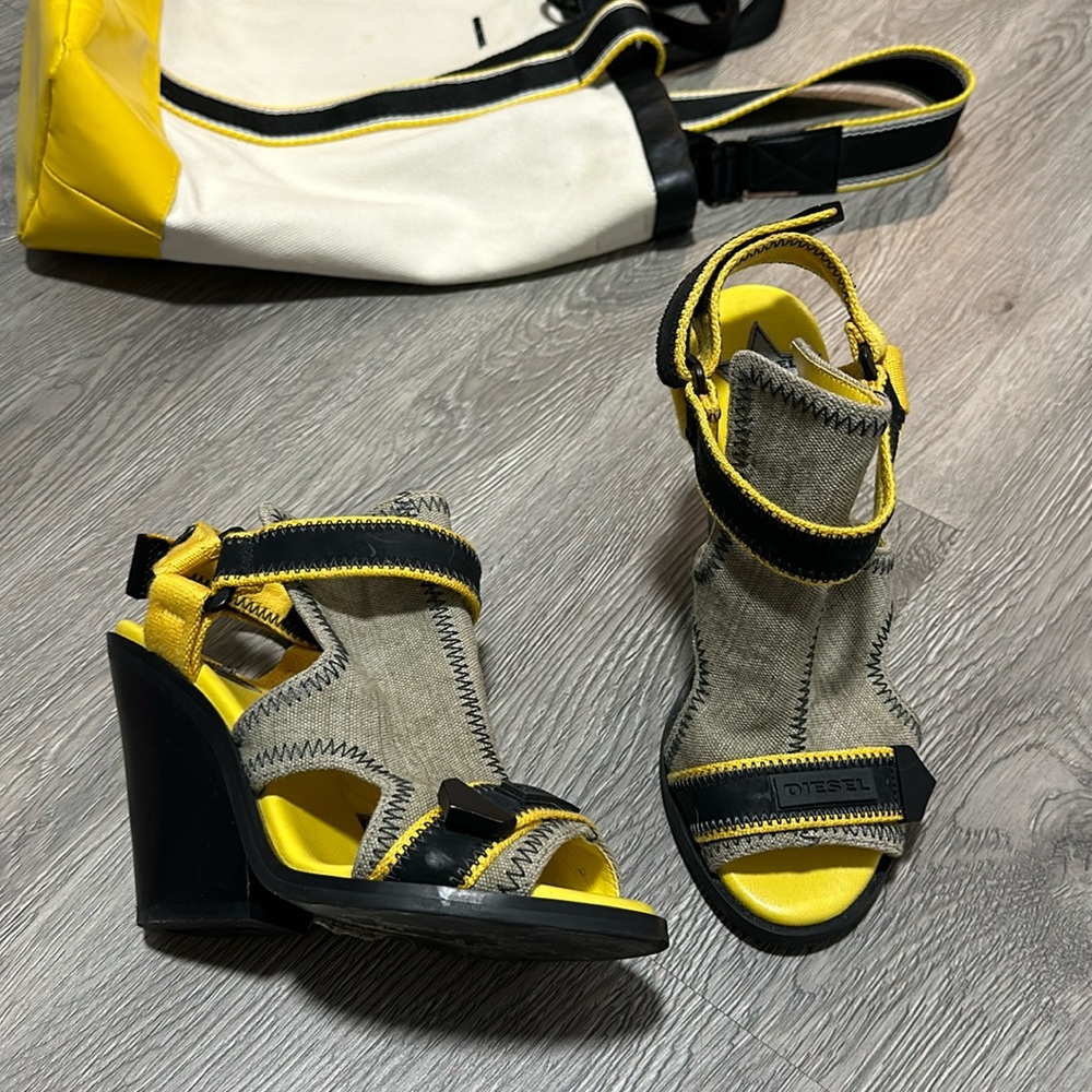 DIESEL LEATHER PLATFORM SANDALS